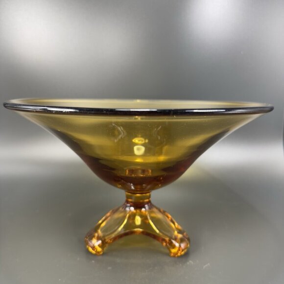 Viking Epic Arching Foot West Virginia Glass Amber Tall Glass Dish Bowl Vintage - Picture 1 of 13